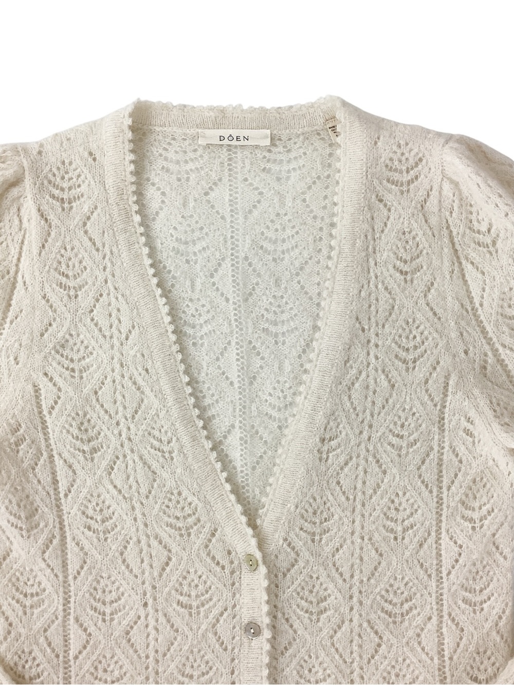 Doen Chandel Cardigan Size Medium Ivory Pointelle Knit Alpaca Blend Sweater - Picture 3 of 8